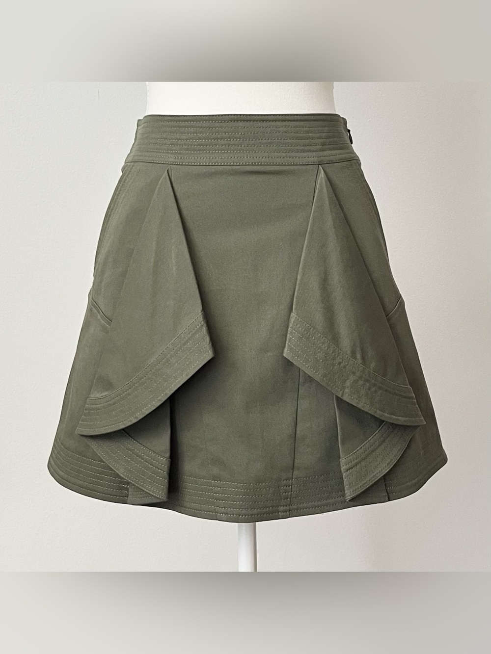 Tanya Taylor Tomi Mini Skirt Size 0 A-line Army Green Avant Garde Architectural